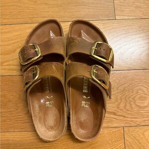 Birkenstock brown leather Sandals with Gold Buckles size 38